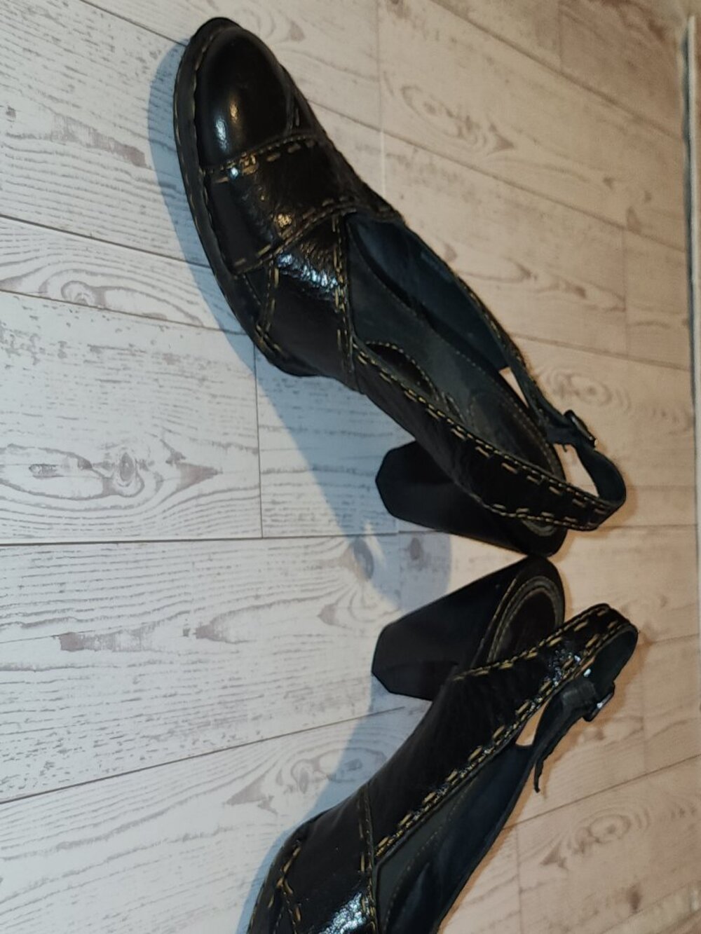 BOC Born Black Leather Slingback Heels Size 9 Block Heel Comfort Shoes - Picture 2 of 12